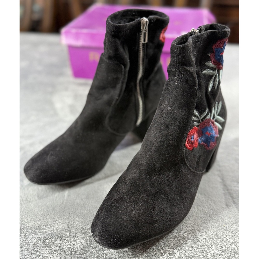 Rampage Boots Womens Size 8.5 M Black RAM-ITSIE Embroidered Floral Ankle Booties
